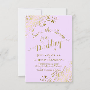 Save The Date Elégante Filigree dentelle d'or sur Mariage violet