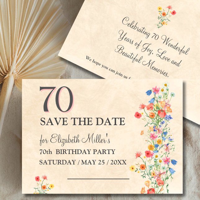 Save The Date Élégante Fleur 70 ans Fête Florale 70e anniversair (Créateur téléchargé)