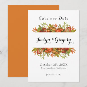 Save The Date Élégante florale Citrouille d'automne tombent