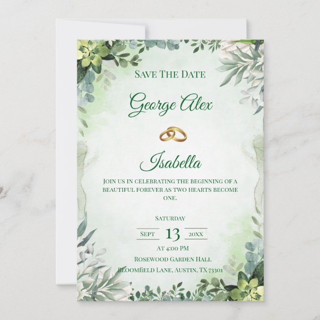 Save The Date Élégante Flore verte Enregistrer la date Mariage (Devant)