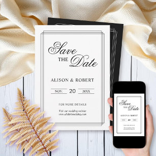 Save The Date Elégante frontière noire et blanche Vieux mariage 