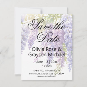 Save The Date Elégante glycine d'aquarelle bleu violet doux