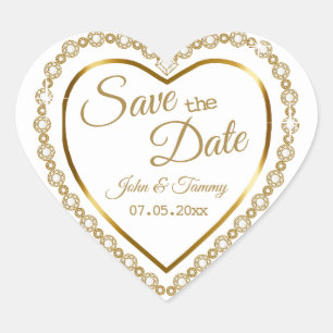 Save The Date   Elegante Gold Diamonds Herz-Aufkleber