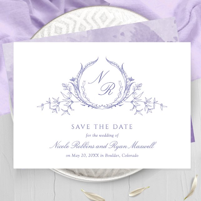 Save The Date Élégante Lavande Aquarelle Monogramme Calligraphie (Créateur téléchargé)