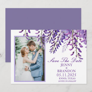 Save The Date Elégante Lavande de Wisteria Purple Floral Photo