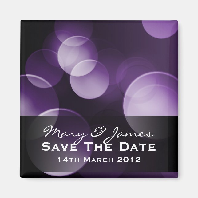 Save the Date Elegante Leuchten Custom Lila Magnet (Vorne)