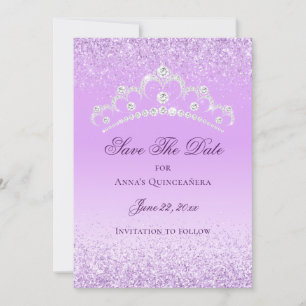 Save The Date Elégante lumière violet 15e anniversaire Quinceane