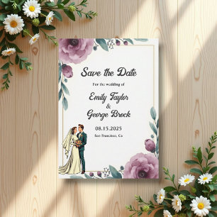 Save The Date Élégante Mariée Florale Et Mariage De Boho Groom