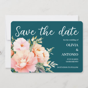 Save The Date Élégante Moderne Aquarelle Florale Pivoine Sarcell