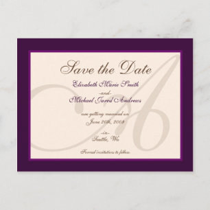 Save the Date Elegante Monogramm Lila Postkarte