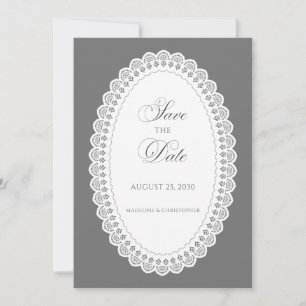 Save The Date Élégante nappe en dentelle grise pour photo de mar