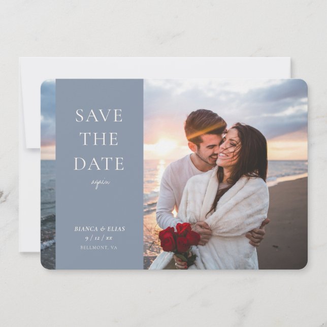 Save The Date Elégante Nouvelle Date Moderne Script Photo Dusty  (Devant)