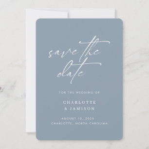 Save The Date Élégante Photo Bleue de Script Minimaliste Moderne
