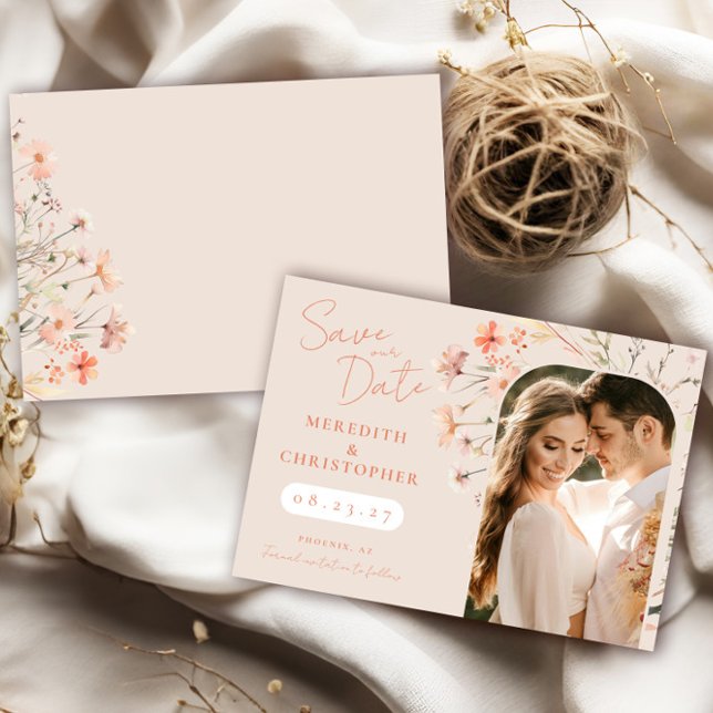 Save The Date Élégante Photo de Mariage aux Fleurs Sauvages Boho (Créateur téléchargé)
