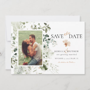 Save The Date Élégante Photo de Mariage Bohème Floral de Verdure