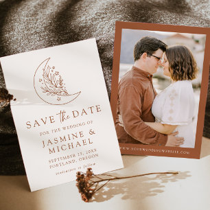 Save The Date Élégante Photo en Terracotta Lune et Étoiles Botan