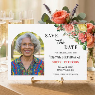 Save The Date Élégante Photo Florale 77e Fête d'Anniversaire