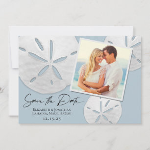 Save The Date Elégante Plage Bleu Dusty Dollars de Sable Blanc P