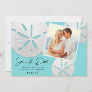 Save The Date Elégante plage Turquoise sable blanc Dollars Photo