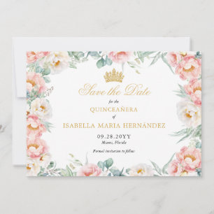 Save The Date Elégante Quinceañera rose & or