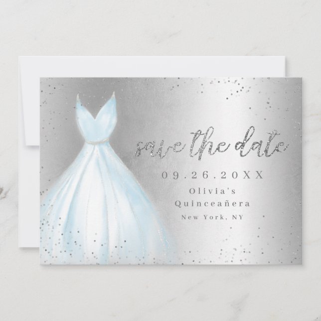 Save The Date Elégante robe bleue sauver la date quinceanera (Devant)
