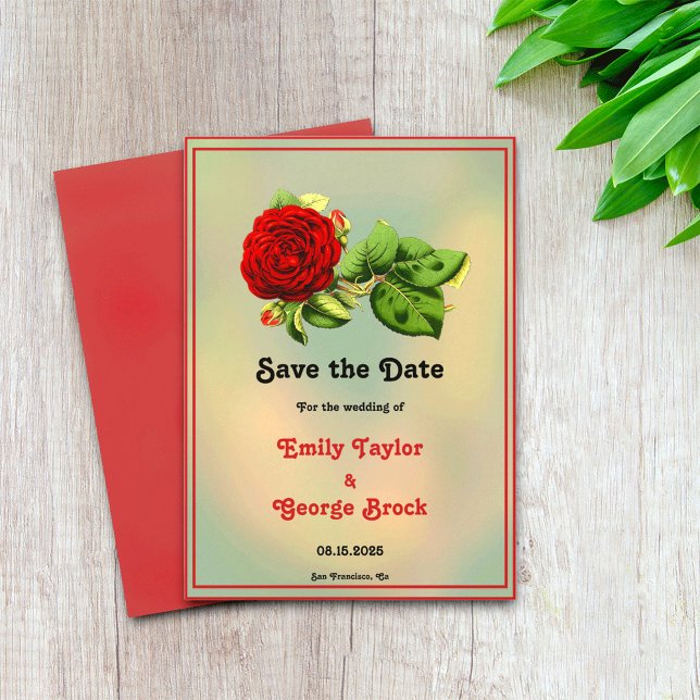 Save The Date Elégante rose rouge romantique encadré Mariage (Créateur téléchargé)