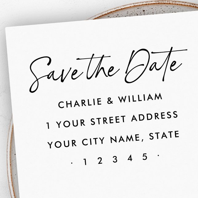 Save the Date elegante Rücksendeadresse Gummistempel (Save the Date elegant script return address Rubber Stamp)