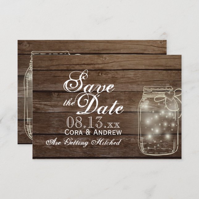 Save the Date - Elegante rustikale Mason Jar Light Einladung (Vorne/Hinten)