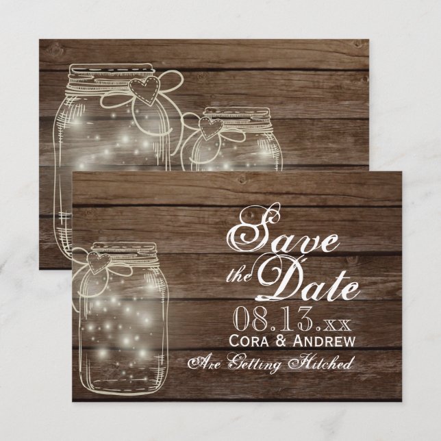 Save the Date - Elegante rustikale Mason Jar Light Einladung (Vorne/Hinten)