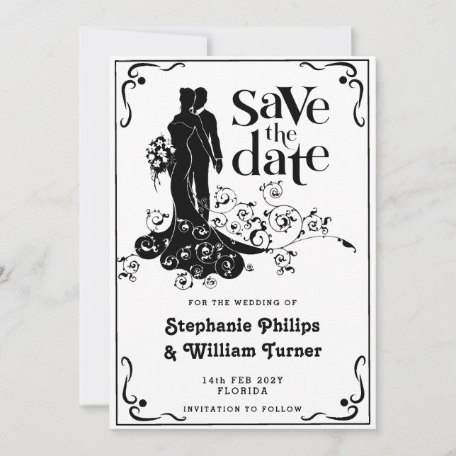Save The Date Élégante Silhouette de Mariage Relais "Save The Da (Devant)