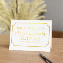 Save the Date Elegante Ticket Frame Gold Foil Card