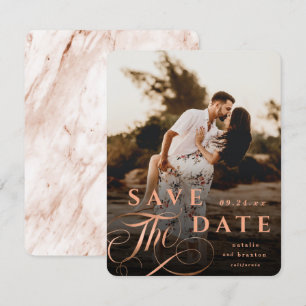 Save The Date Élégante typographie en cuivre avec marbre arrière