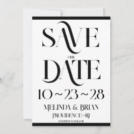 Save The Date Élégante typographie Flare noir et blanc