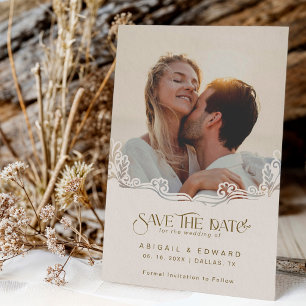 Save The Date Élégante Typographie Florale Photo de Mariage