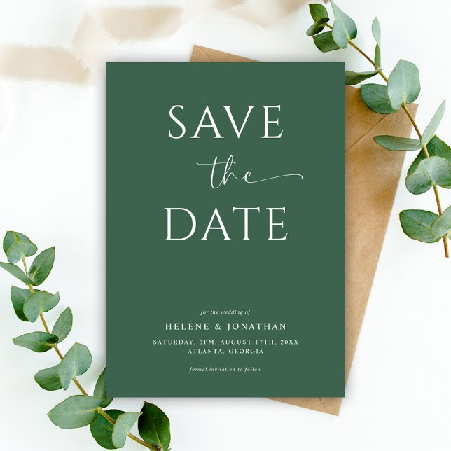 Save The Date Élégante Typographie verte moderne minimaliste Mar (Elegant Green Typography Modern Minimalist Wedding Save The Date)