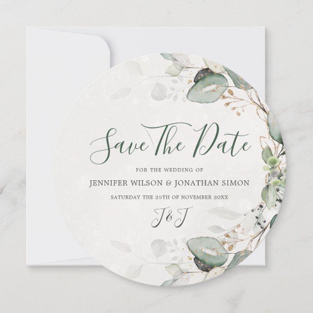 Save The Date Élégante verdure Rustique Eucalyptus Floral (Devant)