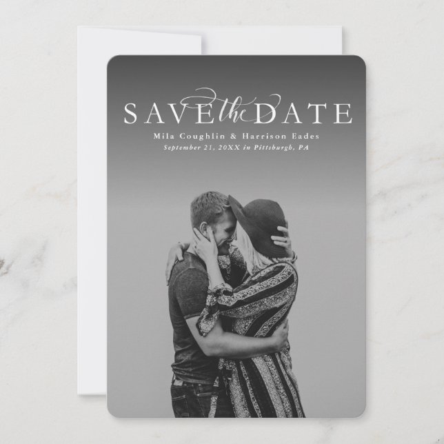 Save the Date elegante vertikale Fotokarte (Vorderseite)
