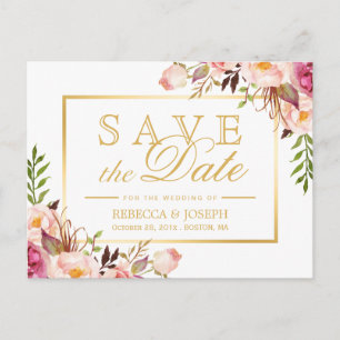 Save the Date eleganter, rosafarbener, floraler Go Ankündigungspostkarte