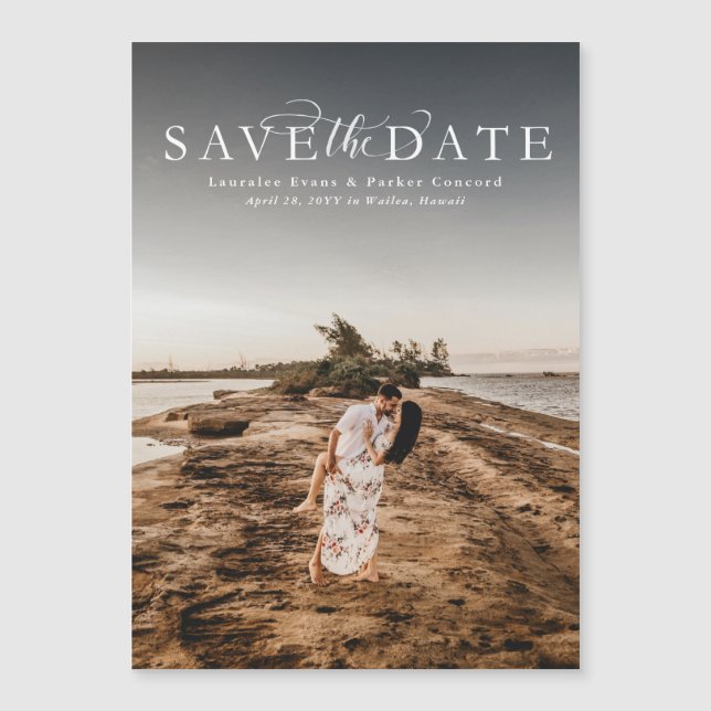 Save the Date eleganter vertikaler Foto-Magnet Magnetkarte (Vorderseite)
