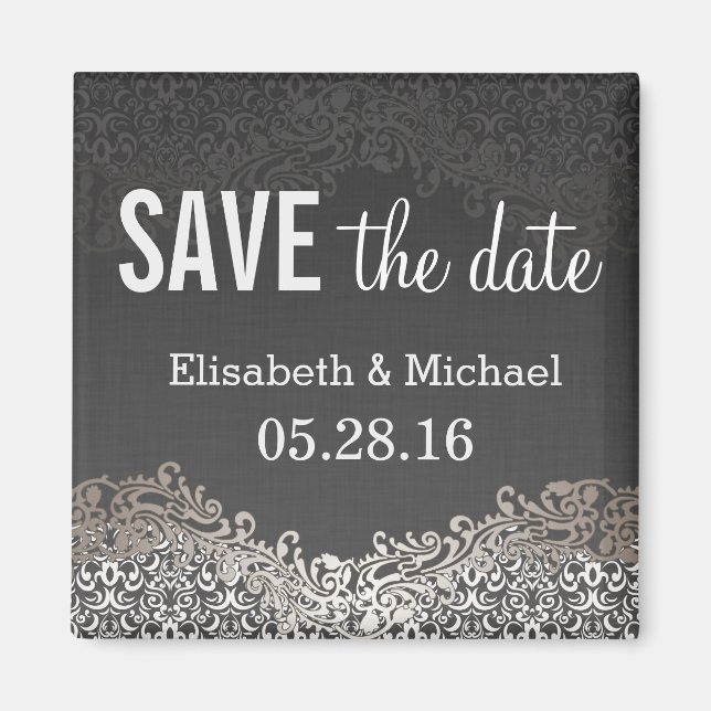 Save the Date - Eleganter Vintager dunkler SilberD Magnet (Vorne)