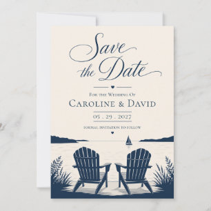 Save The Date Élégantes chaises Adirondack rustiques au bord du