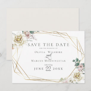 Save The Date   Elegantes Elfenbein und Blütenblüt Einladung