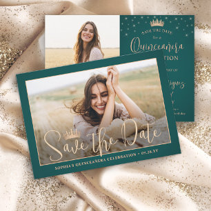 Save The Date Elégantes Etoiles Rose Gold Quinceañera 2 Photo Ve