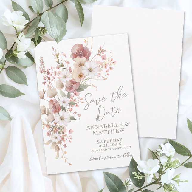 Save The Date Élégantes Fleurs Bohèmes Mariage aux Champs de Fle (Elegant Boho Flowers Wildflower Wedding Save the Date )