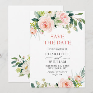 Save The Date Élégantes Fleurs Rose Pâle d'Eucalyptus pour Maria