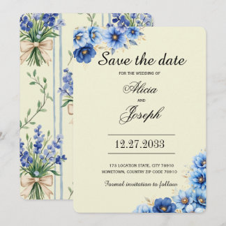 Save The Date Élégantes Florales Bleues Sauvegarder la Date