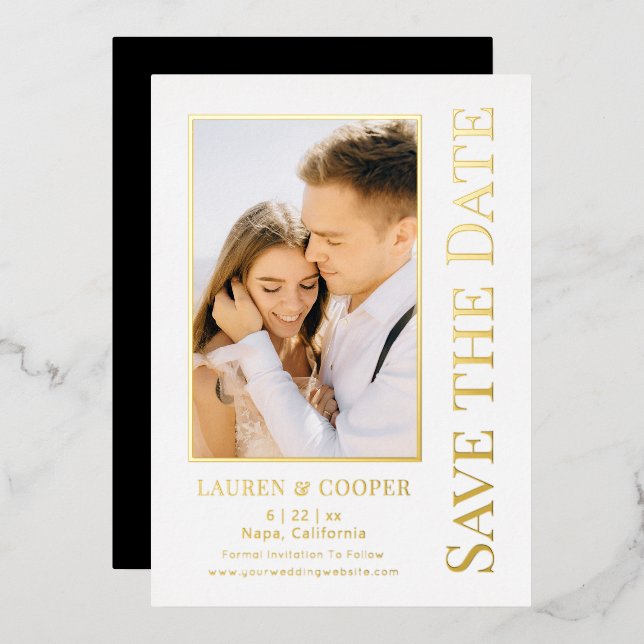 Save the Date Elegantes HochzeitGold Folieneinladung (Vorderseite/Rückseite)