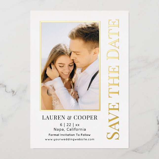 Save the Date Elegantes HochzeitGold Folieneinladung (Vorderseite)