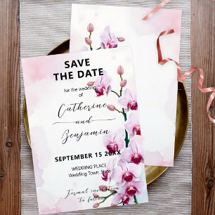 Save The Date Élégantes Orchidées Papillon Fleurs Roses Mariage
