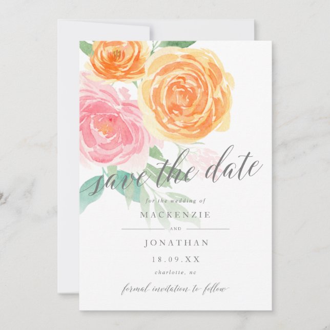 Save The Date Élégantes Roses Roses Photo Mariage (Devant)